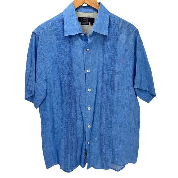 Nat Nast Linen Shirt Mens Medium Luxury Originals American Fit Blue Button Up - Picture 1 of 9